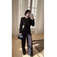 LYXJ【琳娜的舞会】高定粗花呢tr连体裤修身显瘦显腿长12470