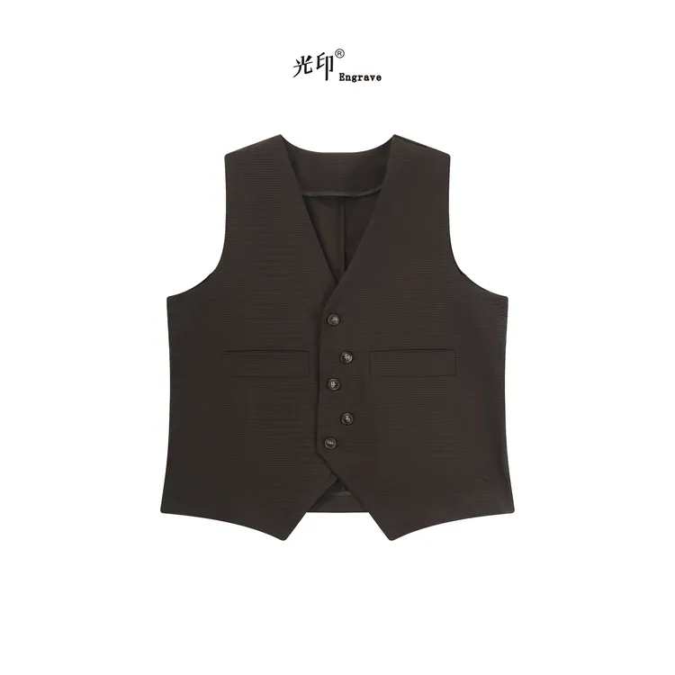 6808千鸟格马甲复古不规则设计款痞帅慵懒风男装