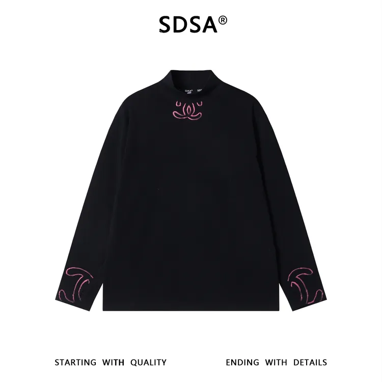 SDSA男士秋冬新款痞帅男装简约轻奢撞色字母印花立领长袖T恤百搭