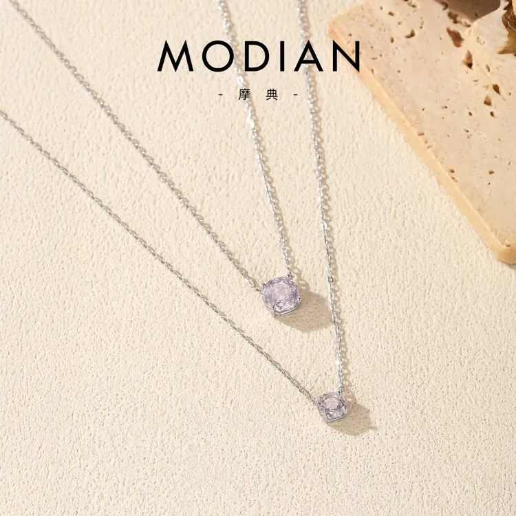 MODIAN/摩典 坠链均925银 原创设计ins风薰衣草色玫瑰切钻项链女