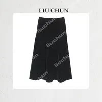 【渐变色拼接】CHUN家显瘦气质时尚减龄桑蚕丝丝绒半裙