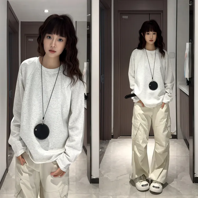 美式拼接长袖T恤早秋季痞帅解构设计感上衣男宽松休闲打底衫卫衣