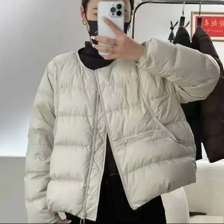 小圆领 白鸭绒羽绒服女短款外套立领冬季女士女装休闲潮流网红
