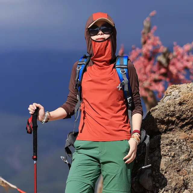 雪丘岛户外2025春季新款高领速干衣徒步透气连帽衫旅行长袖女式