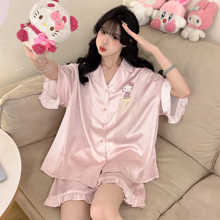 高颜值女大睡衣女款爆款2025新款夏短袖宽松家居服可外穿冰丝套装