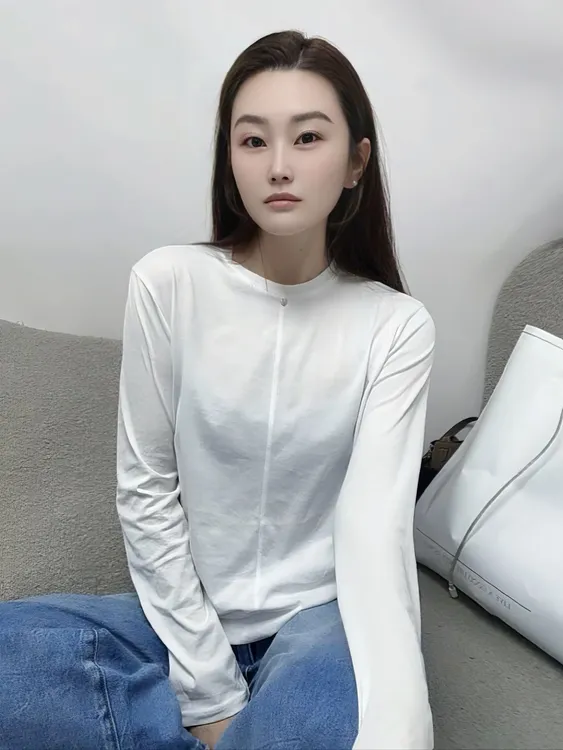 n0.1 四季百搭随身长袖上衣精棉圆领白色打底T恤