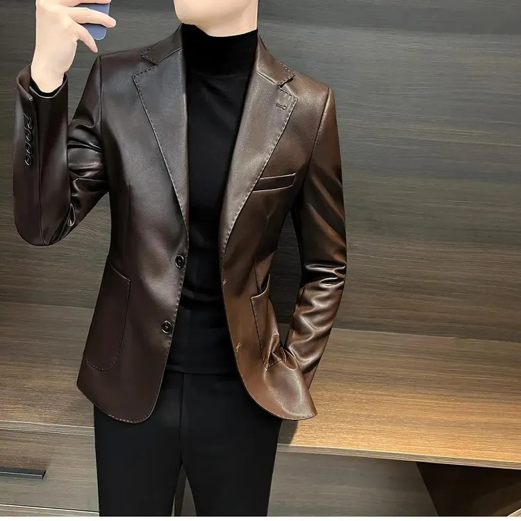 皮衣西装外套男款爆款2025新款秋季男装上衣痞帅夹克男士休闲西服