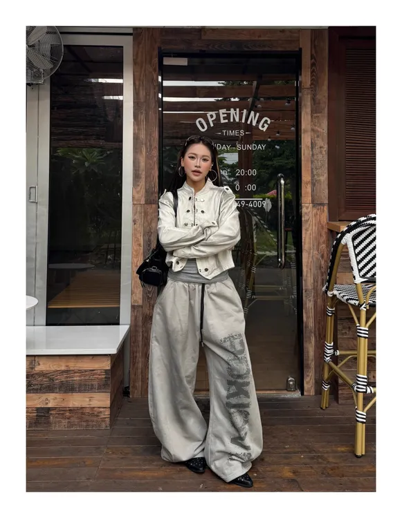 美式复古字母重磅休闲卫裤男女宽松阔腿垂感慵懒抽绳长裤