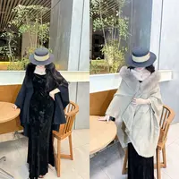 LHMknk1画报夫人原创自制温柔显瘦针织披肩毛衣真贵气狐狸毛外套