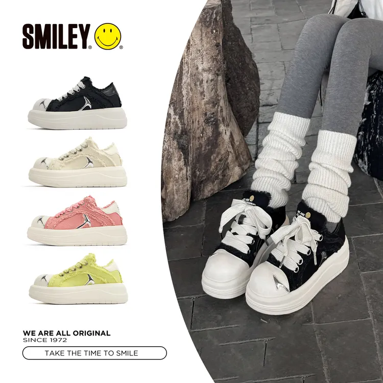 【云旗同款】SMILEY笑脸鞋增高大头鞋厚底板鞋百搭潮流时尚情侣鞋
