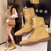 爆款平底马丁靴女2025新款复古系带小众磨砂百搭运动绑带时尚短靴