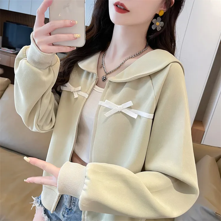 早秋外套女2025新款春秋季韩版宽松薄款小香风蝴蝶结夹克开衫卫衣