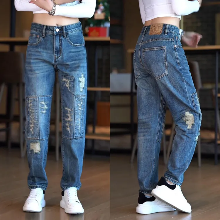 美式破洞牛仔裤男高街百搭个性锥形长裤男装2026新款宽松休闲裤子