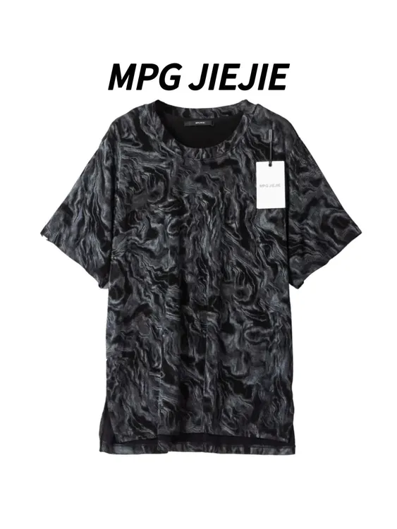 MPG JIEJIE【点墨】25夏季休闲复古宽松潮流印花圆领水墨纹理T恤