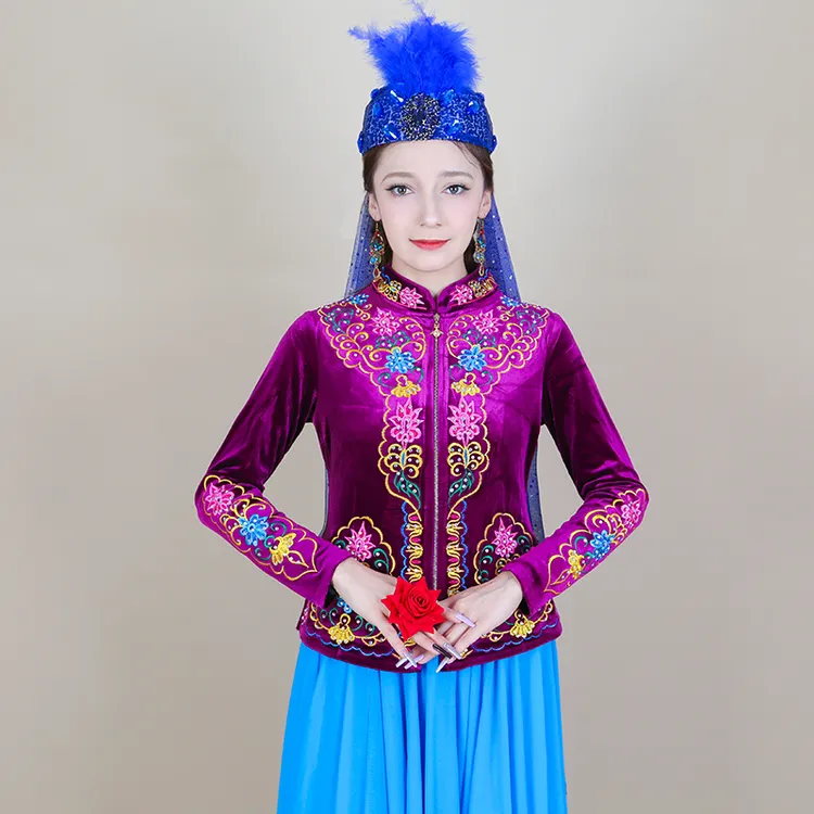 新疆舞蹈服演出服金丝绒金丝绒刺绣烫钻重工上衣