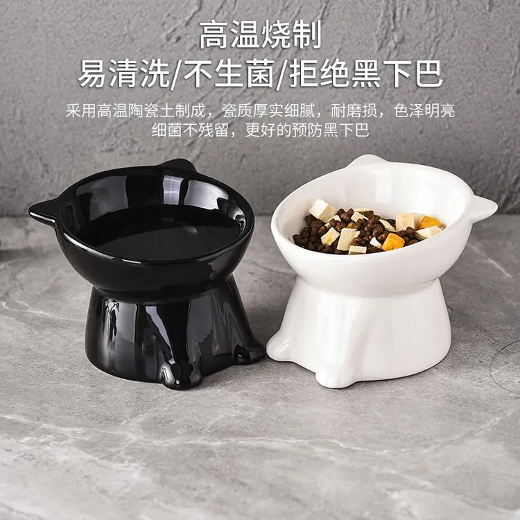 陶瓷猫碗黑色狗碗黑碗猫咪食盆狗盆狗狗喝水猫粮碗宠物水碗防打翻