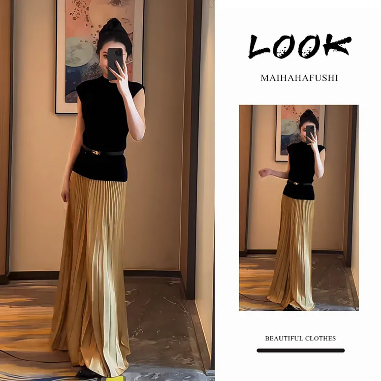 夏季时尚一整套女装2025新款爆款修身绝美短袖高腰半身裙两件套装