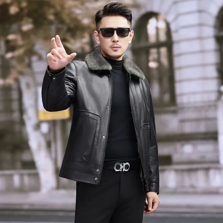 反季秋冬厚款男装真皮皮衣头层牛皮夹克可脱卸内胆休闲短款保暖