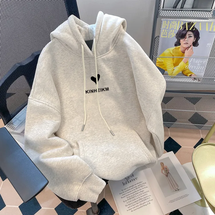 连帽卫衣女2025新款秋冬加绒加厚宽松包臂中长款韩版带帽情侣外套