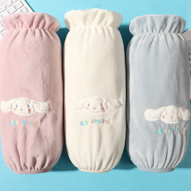 秋冬长款袖套女上班居家办公室毛绒卡通米色护袖防脏学生工作手袖