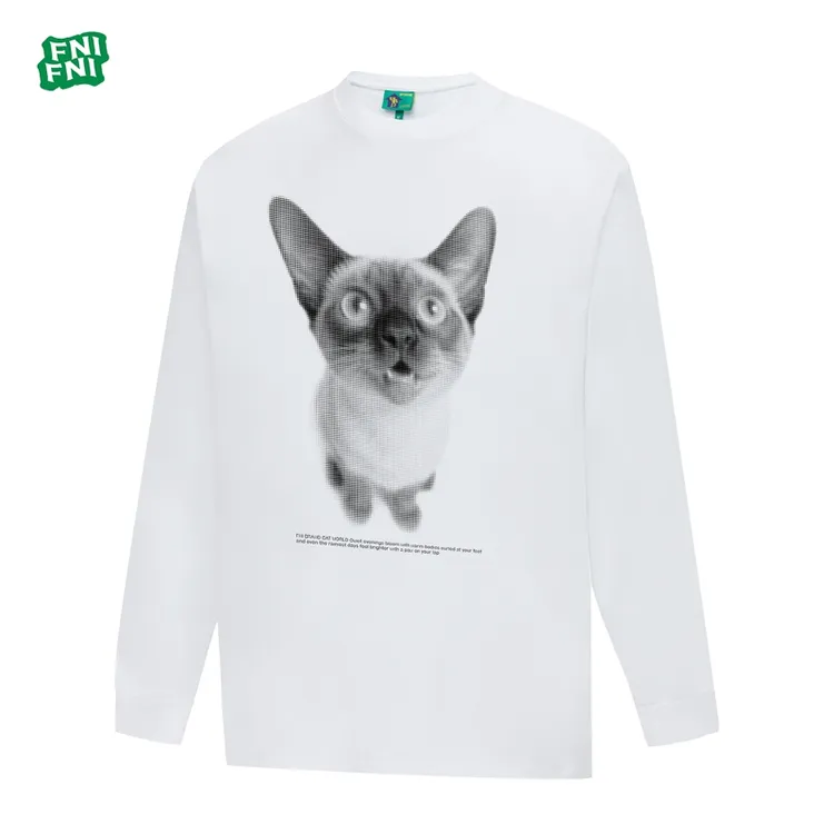 FNI绿标（大耳朵猫）重磅纯棉长袖男女圆领美式t恤复古秋冬新款胶浆