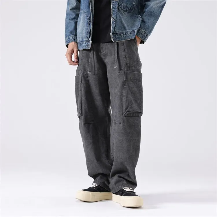 2025春秋重磅脏脏弯刀工装直筒男裤户外时尚休闲纯棉洗水