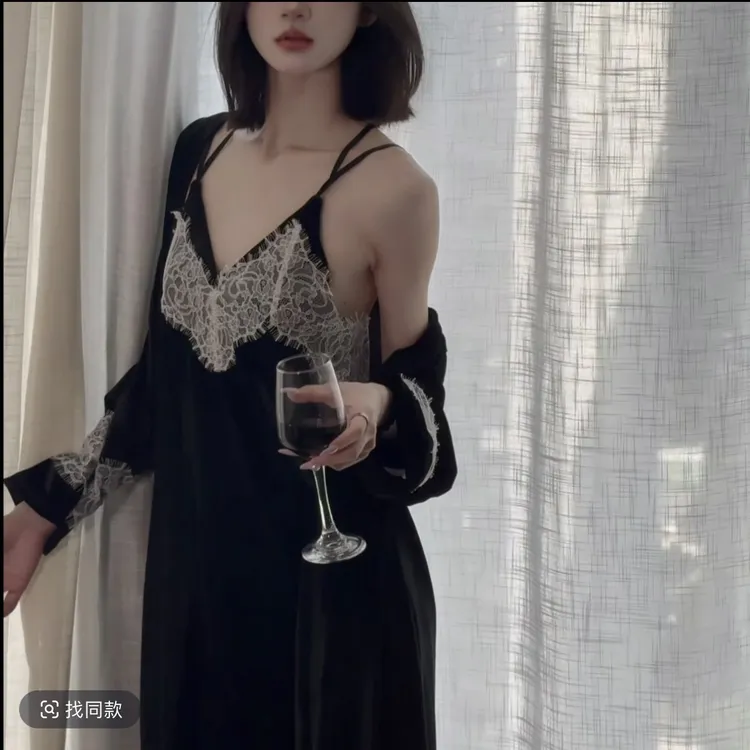 2025秋冬金丝绒新款睡衣女性感吊带睡袍晨袍可外穿起居服家居服