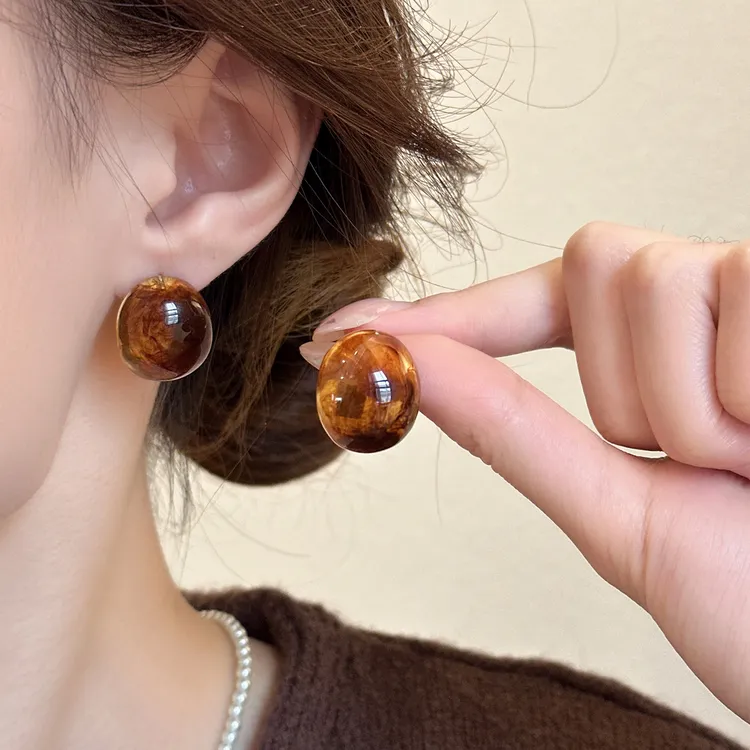 铜合金耳饰 新中式复古晕染琥珀色耳钉女轻奢高级感耳环气质耳饰