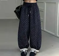 男女童秋冬季加绒加厚小碎花版松腰中大童休闲束脚高级感韩版长裤