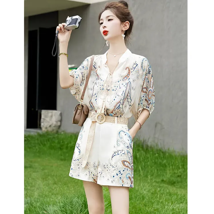 新中式短裤套装女夏季新款2025年时尚休闲收腰显瘦气质两件套欧货