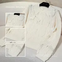 凝慧【清透月光】进口羊绒圆领设计感立体蝴蝶结镂空针织毛衣JT139