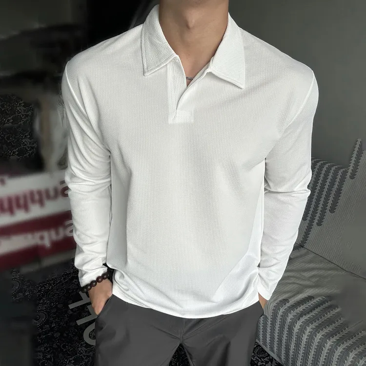 秋季健身长袖亨利衫男翻领POLO打底衫显身材运动透气休闲训练潮流