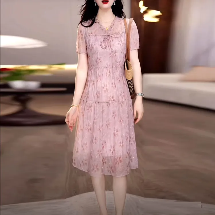 莱赛尔天丝时尚气质减龄礼服裙子2025夏季新款修身遮肉显瘦连衣裙