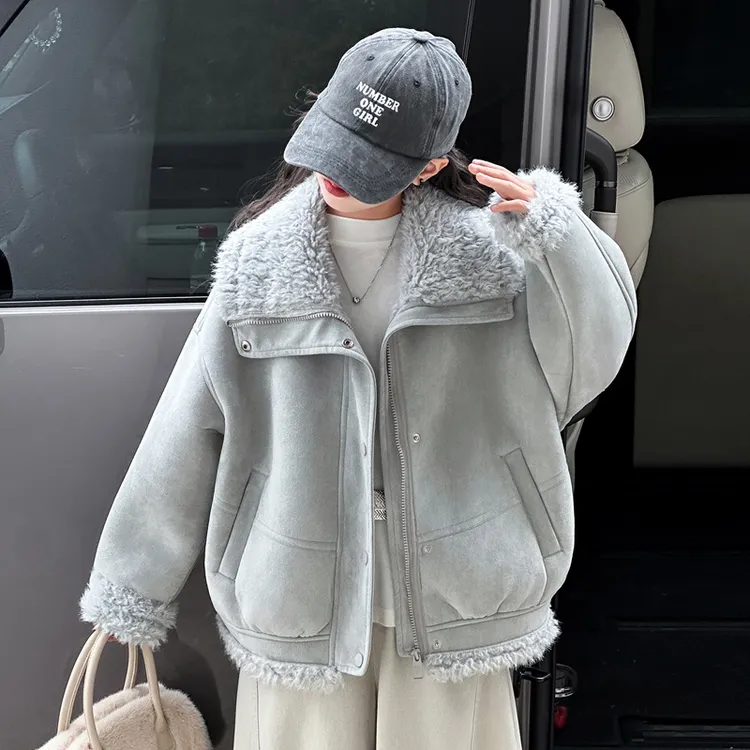 女童加绒外套2025秋冬新款儿童冬季加厚毛毛衣大童皮毛一体派克服