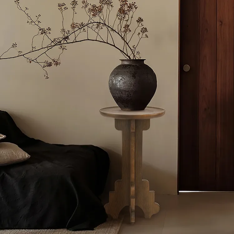 法式中古风罗马柱木墩子实木摆件美式客厅边几角几卧室花架子