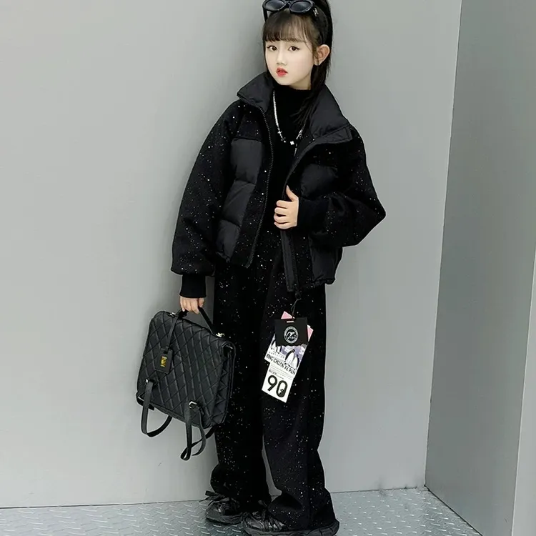 2025新版女童中大童百搭时髦星空棉衣套装