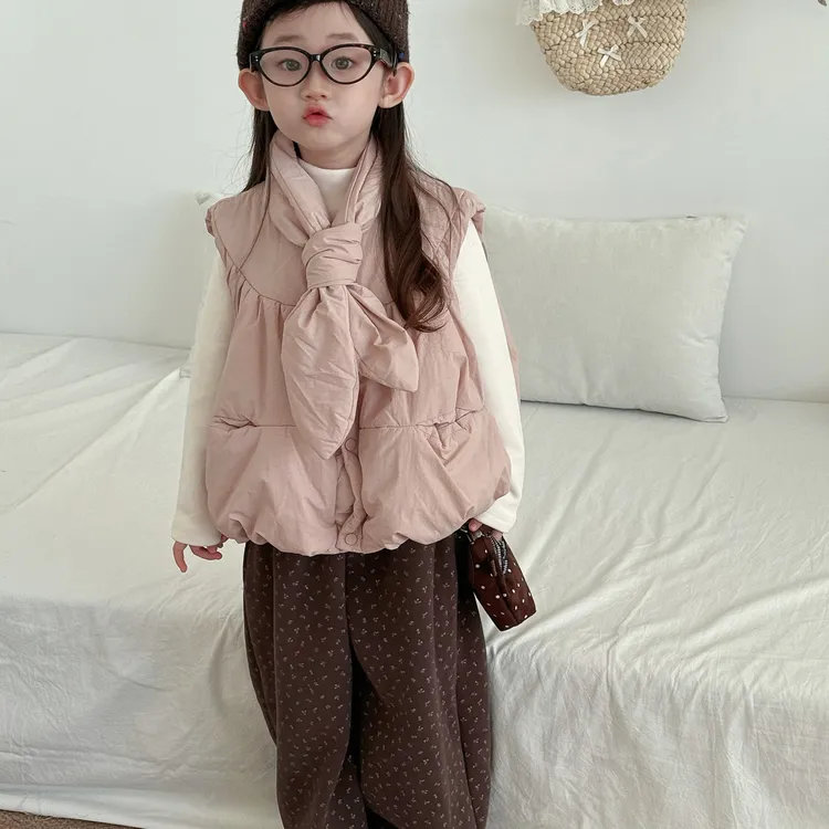 女童韩版加厚灯笼马甲外套秋冬季2025新款儿童宝宝坎肩棉三件套