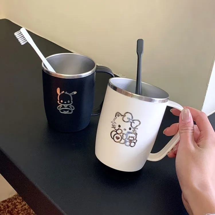 304不锈钢洗漱杯防摔刷牙杯带手柄一家三口简约可爱漱口杯家用