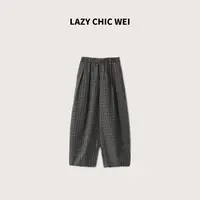 WEI LAZY CHIC WEI 棉混纺泡泡纹软糯遮胯高腰香蕉裤25SSW1189