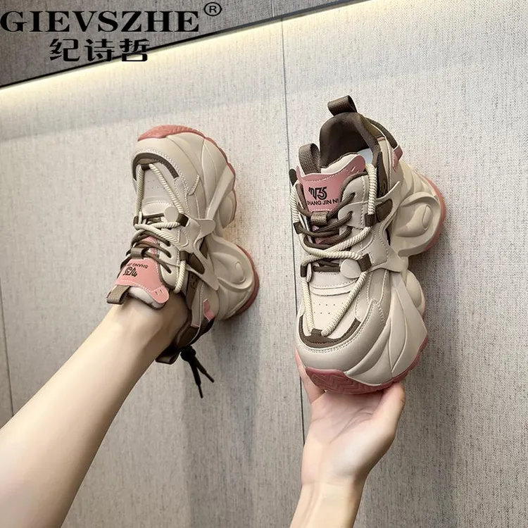 纪诗哲超厚底松糕老爹鞋女2025新款内增高运动鞋女8cm显脚小女鞋