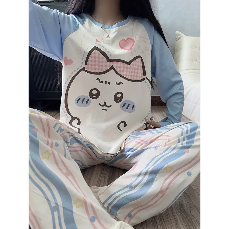 春秋季新款睡衣女长袖纯棉可爱风卡通少女薄款家居服套装可外穿