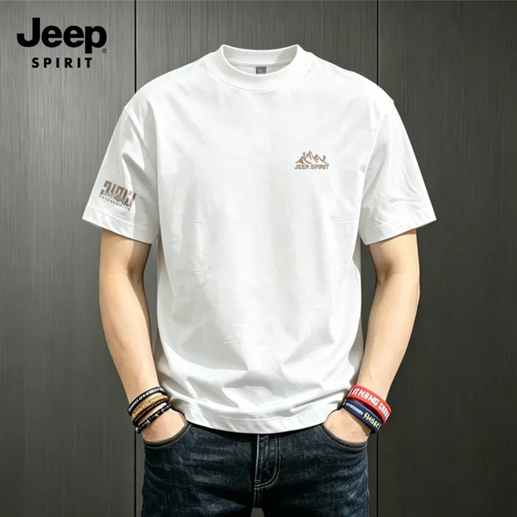 JEEP SPIRIT夏季男士短袖纯棉圆领休闲山系宽松舒适透气男装衣服