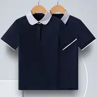 艾顿校服中小学生藏青色翻领短袖T恤衫男女童吸汗透气polo衫校服