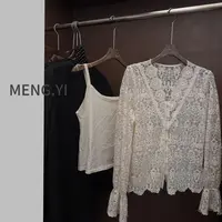 MENG.YI刺绣花朵蕾丝上衣5243-1