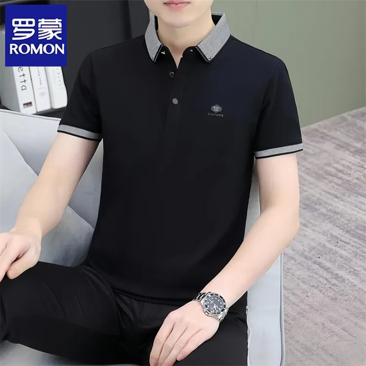 罗蒙新款polo衫男士短袖翻领夏季纯色修身体恤潮牌有领上衣服透气