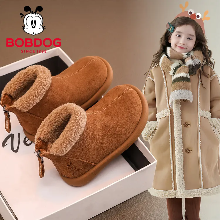 巴布豆女童雪地靴加绒2025新款冬季靴子儿童短靴加厚棉鞋二棉鞋子