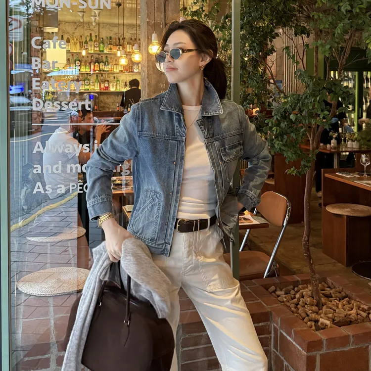 王嬛嬛MsLime25年新款【银花】翻领水洗时尚休闲牛仔外套 HD2C0100