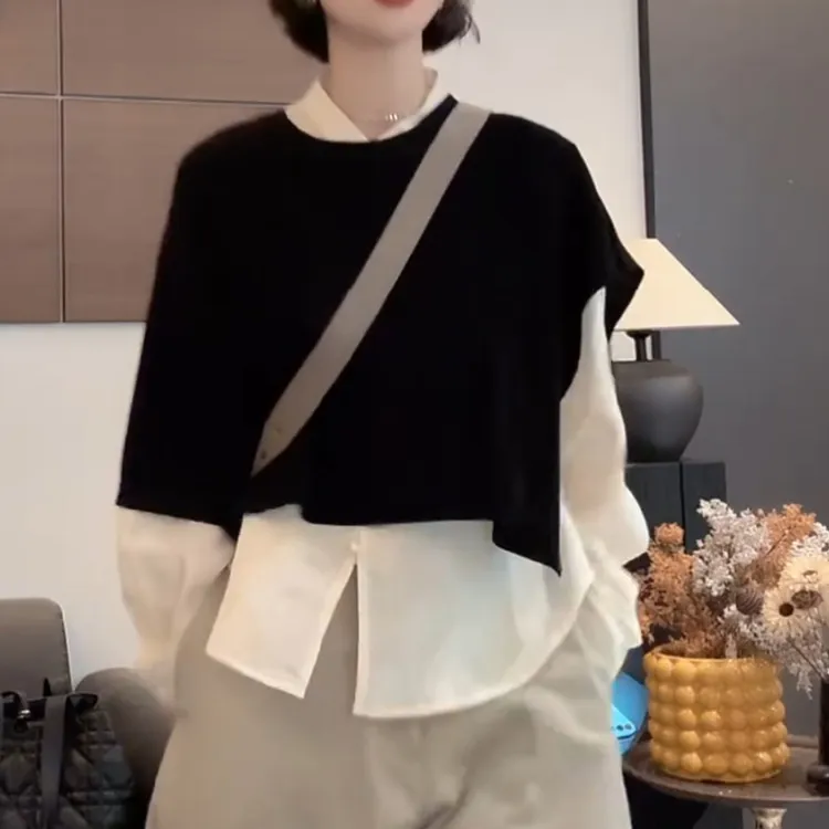 新款时尚休闲设计感衬衫+黑色百搭气质时尚上衣LK2505855