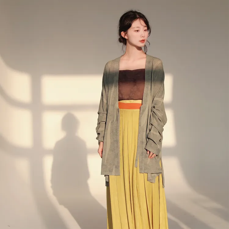 谜阿凰【秋香黄仿花罗褶裙】改良汉服百迭裙女小个子国风日常通勤