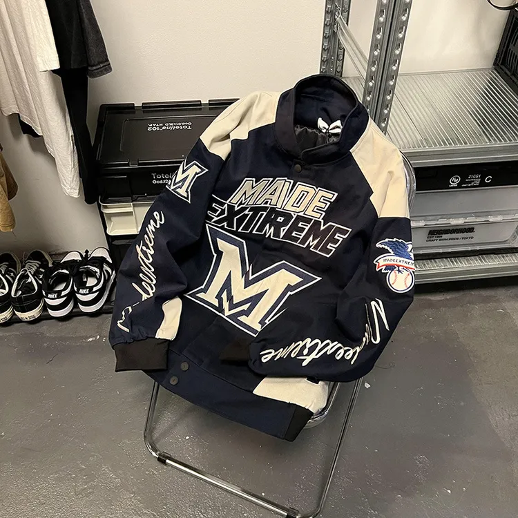 美式复古街头春秋刺绣字母机车棒球服外套男女嘻哈宽松赛车服夹克